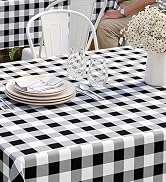 misaya Rectangle Waterproof Vinyl Table Cloth, Buffalo Flannel Backed Tablecloth, Wipeable Plasti...