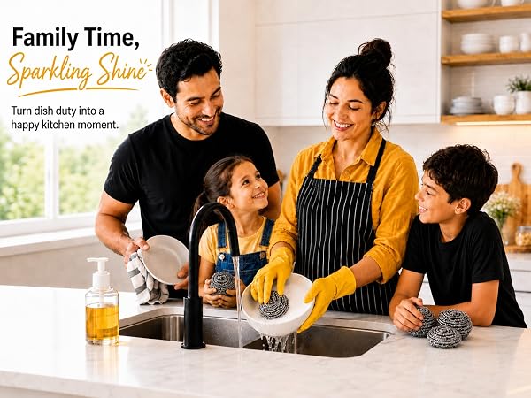 happy family with Stainless Steel scrubbers