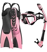 Aegend Snorkeling Gear for Adults Men Women: Anti-Fog Panoramic Mask Set, Adjustable Fins & Dry T...