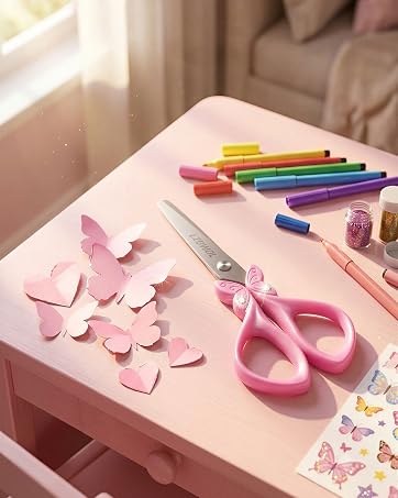 Kids Scissors Ages 5-8, 5.5" Safety Blunt Tip for Girls, Pink