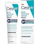 CeraVe Acne Foaming Cream Wash | Gentle Face and Body Acne Cleanser with Benzoyl Peroxide 10%, Hy...
