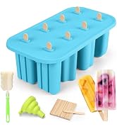 Firstfooby Popsicles Molds, 8-Cavity Silicone Popsicle Molds with 50 Sticks, BPA-Free Ice Pop Mol...