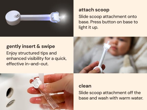 oogiebear with a light comes with a built in LED light to easily see into little noses and ears
