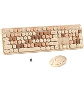 MPTOG Colorful Wireless Computer Keyboard and Mouse Combo with Round Typewriter Keycaps, Retro De...