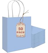 qiqee 50-Packs Gift Bag with Handles Bulk Light Blue Paper Bags Multiple Uses (8.3