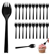 Cofimkate 50Pcs Long Handle Plastic Spork, 6.3Inch Large Disposable Utensils, Heavy Weight Black ...