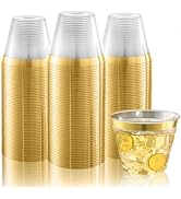 BESTVIP 9oz Gold Glitter Disposable Cups, 100 Pack Gold Plastic Cups, Heavy-duty Party Cocktail G...