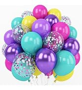 Pink Blue Purple Balloon, 60 Pcs 12 Inches Hot Pink Metallic Purple Teal Yellow Balloons Confetti...