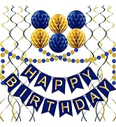 Navy Blue Birthday Decorations with Happy Birthday Banner, Paper Honeycomb Balls, Circle Garland ...