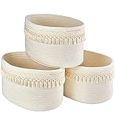 Mkono 3 Pack Storage Baskets Bins for Shelves Boho Toys Organizer Decor Small White Woven Cotton ...