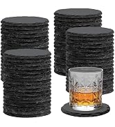 68 PCS Round Slate Drink Coasters Set, SIJDIEE 4 Inch Laser Engraving Black Slate Stone Coasters ...