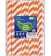 Lives on Green Orange White Striped Paper Drinking Straws