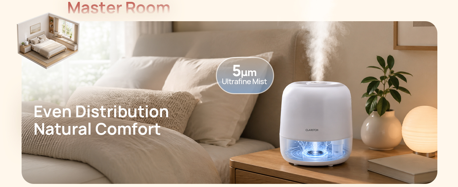 The 5µm ultrafine mist provides even distribution and natural comfort.
