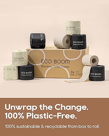 100% bamboo toilet paper in recyclable zero-plastic packaging for zero-waste lifestyle.