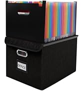 Vexalora File Organizer Box with Folder, 25 Pockets Accordion File Organizer with Colored Labels,...