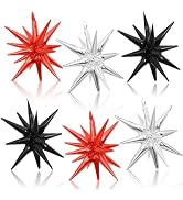 Black Red Silver Star Balloons, 22 Inch Explosion Star Foil Cone Spike Balloons Large for Birthda...