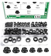 Aienxn 136PCS 6 Metric Sizes Black Carbon Steel Hex Flange Nuts Assortment Kit -M3, M4, M5, M6, M...