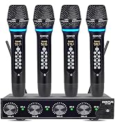 ZERFUN 4 Channel Rechargeable Wireless Microphone System, Pro UHF Metal Handheld Wireless Microph...
