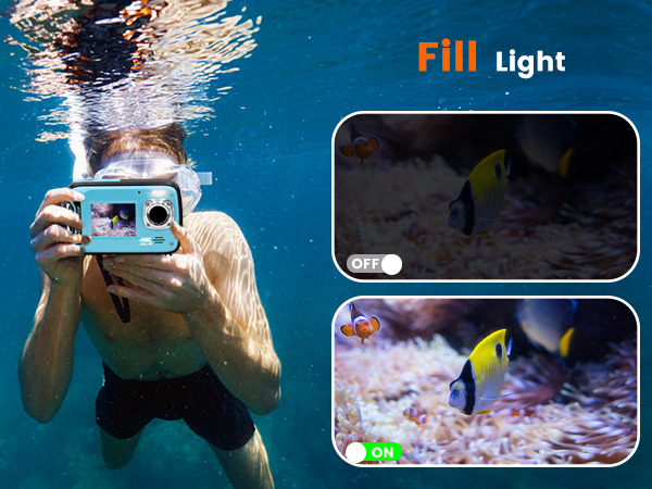 underwater camera dual screen 4K 48MP waterproof camera