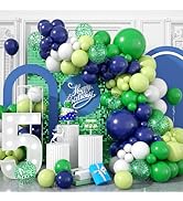 Blue and Green Balloon Arch Kit, Navy Blue And White Green Confetti Balloons for Baby Boy Kids Go...