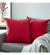 Top Finel New Year/Christmas Red Decorative Pillow Covers Cozy Soft Chenille Cushion Case Solid S...
