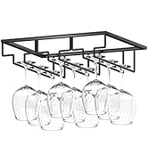 Wtiujhg Wine Glass Rack, Under Cabinet Stemware Rack Wine Glass Holder, 3 Rows Black Metal Wine G...