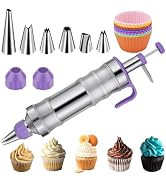 FANTEXY Dessert Decorating Syringe Kit With 6 Icing Nozzles And 9 Silicone Muffin Cups, Food Grad...