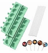 QELEG 2pcs Silicone Lollipop Molds with 100 Paper Sticks, 6-Capacity Round Chocolate Hard Candy M...