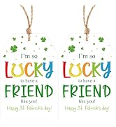 Happy St. Patrick's Day Gift Tags with String, Shamrock Gift Tags 50 Pcs St. Patrick's Day Tags C...