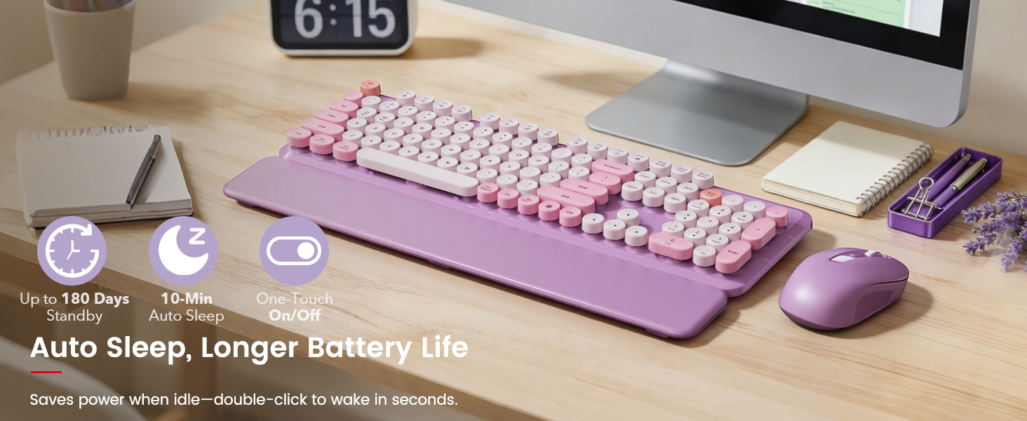 Auto-sleep saves power after inactivity, while one-touch switches make it easy to turn them on.