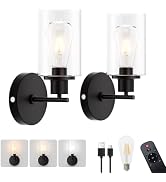 Battery Operated Wall Sconce Set of 2, Rechargeable Wall Sconce Lights with Remote, 3 Color Tempe...