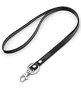 Teskyer Lanyard for ID Badge Holder, Swivel J-Hook Leather Lanyard with Keyring for Keychains Wal...