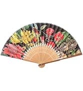 Salutto Hand Fan Bamboo Printed Pattern Folding Fan For Party Wedding Gift Tulips On Black