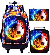 KLFVB Boys Rolling Backpack, 3PCS Mens Roller Bookbag with Lunch Bag for Kids, Wheeled School Bag...