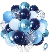 Blue Confettic Balloons Set,50 Pcs 12 Inch Navy Light Metallic Blue Balloon Kit Pastel Pale Blue ...