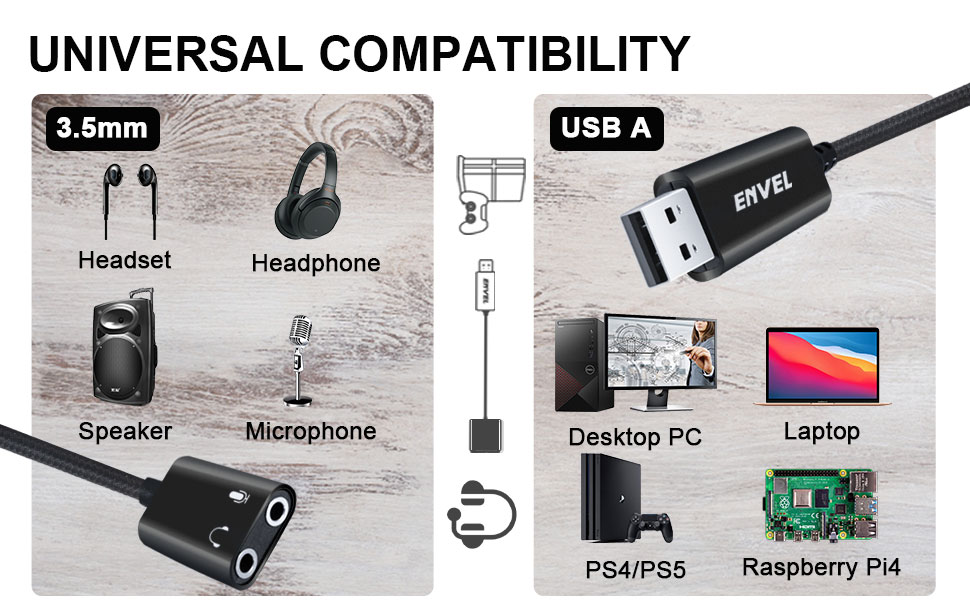 ENVEL Headphone adapter USB Sound Card