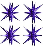 TONIFUL 4 Pcs 22inch 4D Dark Purple Explosion Star Mylar Balloons 14Point Purple Star Balloons fo...
