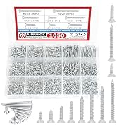 1050pcs Wood Screws Assortment Kit, Phillips Tips Wood Screws Set, Flat Head Assorted Screws M2 x...