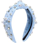 WantGor Pearl Knotted Headband, Women Rhinestone Embellished Hairband Elegant Wide Top Knot Bride...