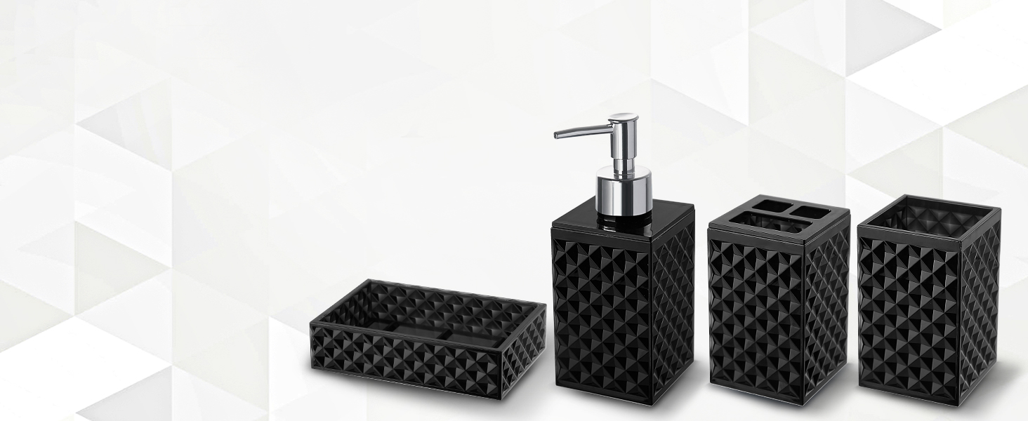 black bathroom accessory set
