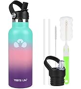 YEBTS LIFE Water Bottle,Vacuum Insulated Water Bottles with 2 Lids & 2 Straws,Stainless Steel Wat...
