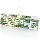 Fogruaden Full Size Mechanical Keyboard, Green Matcha Keyboard, Wired USB 104 Keys RGB Backlit Ga...