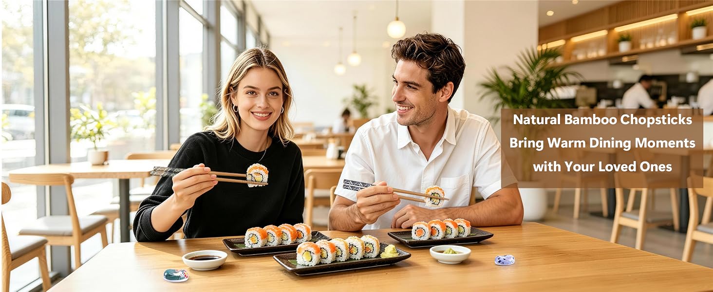 Reusable Bamboo Chopsticks Set with Ceramic Chopstick Rests
