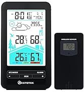 KETOTEK Weather Station with Atomic Clock Indoor Outdoor Thermometer Hygrometer Wireless Digital ...
