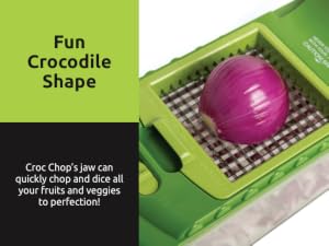 Easy to use green crocodile shaped veggie chopper.