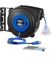 WILAWELS Retractable Extension Cord Reel, 40 FT Heavy Duty Power Cord, 12AWG/3C SJTOW, 3 Grounded...