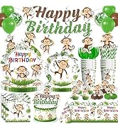 205pcs Monkey Birthday Decorations-Serves 25, All-in-one Monkey Party Decorations with 350gsm Mon...