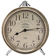Maxspace Vintage Table Clock on Stand, Super Silent Non Ticking Silvery Small Analog Alarm Clock,...