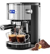 Kismile Stainless Steel 20 Bar Espresso Machine for Home Latte Cappuccino | 25s Heat-Up, Preset S...