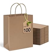 MESHA Gift Bags 10X5X13'' 100Pcs, Large Brown Paper Bags with Handles Bulk,Reusable Kraft Shoppin...